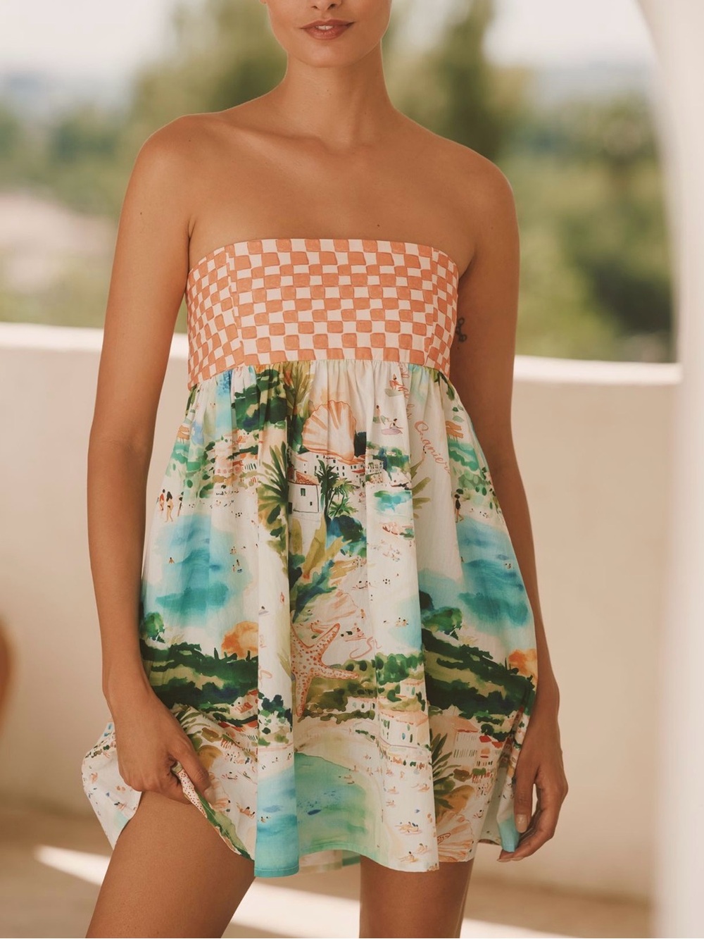 Celandine Strapless Patterned Bubble Mini Dress